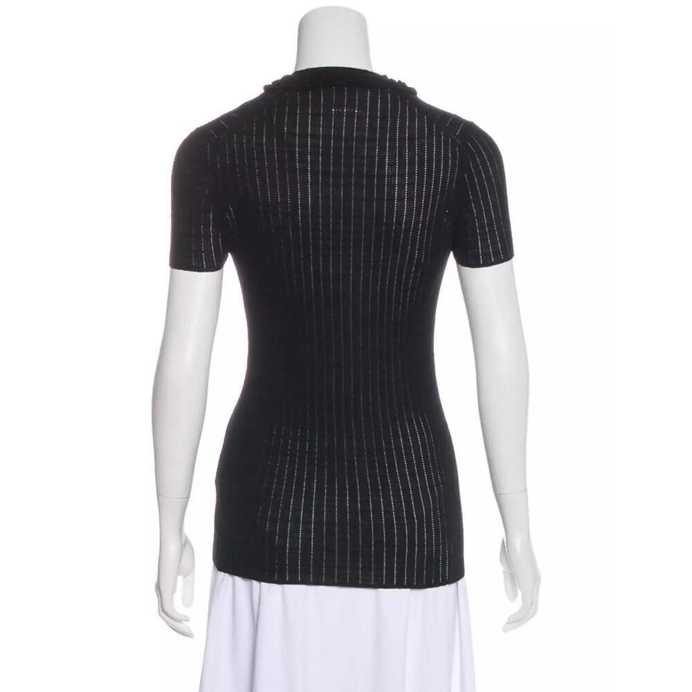 2009 CHANEL 09P Black Rib Knit Top V-Neck Shirt FR-34 US-2 Cotton Short Sleeve - Picture 5 of 7